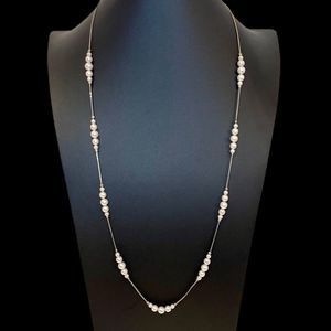 Vintage Silver Tone Faux Pearl Graduated Station Style Necklace Signed Kore